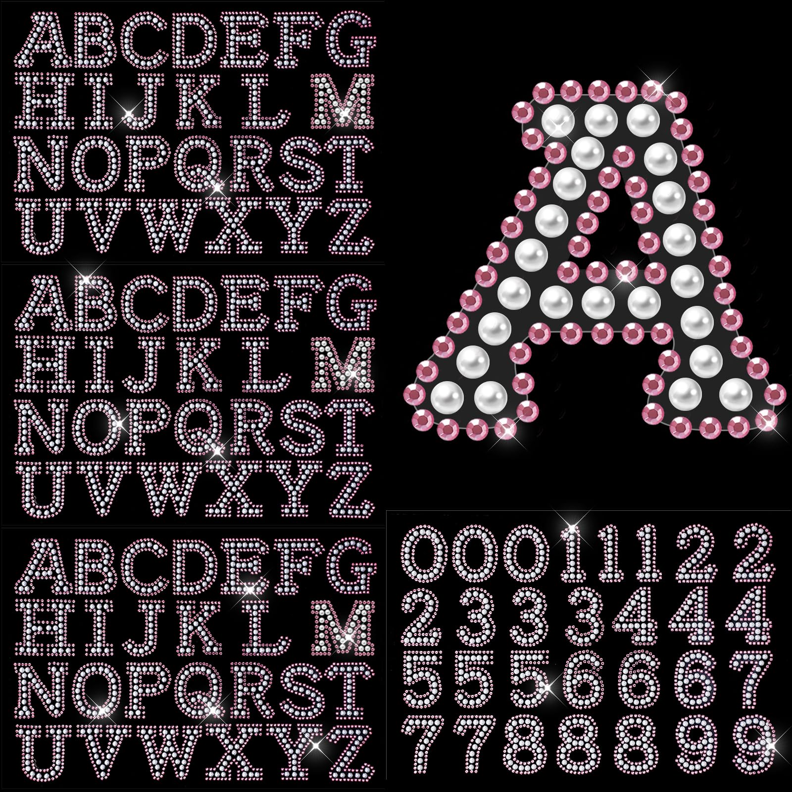 Photo 1 of 107pcs Pearl Rhinestone Self Adhesive Letter Stickers 3 Sheets A-Z Glitter Pearl Alphabet and 1 Sheet 0-9 Number Stickers 3D Bling Letter Sticker for DIY Crafts (White+Pink)