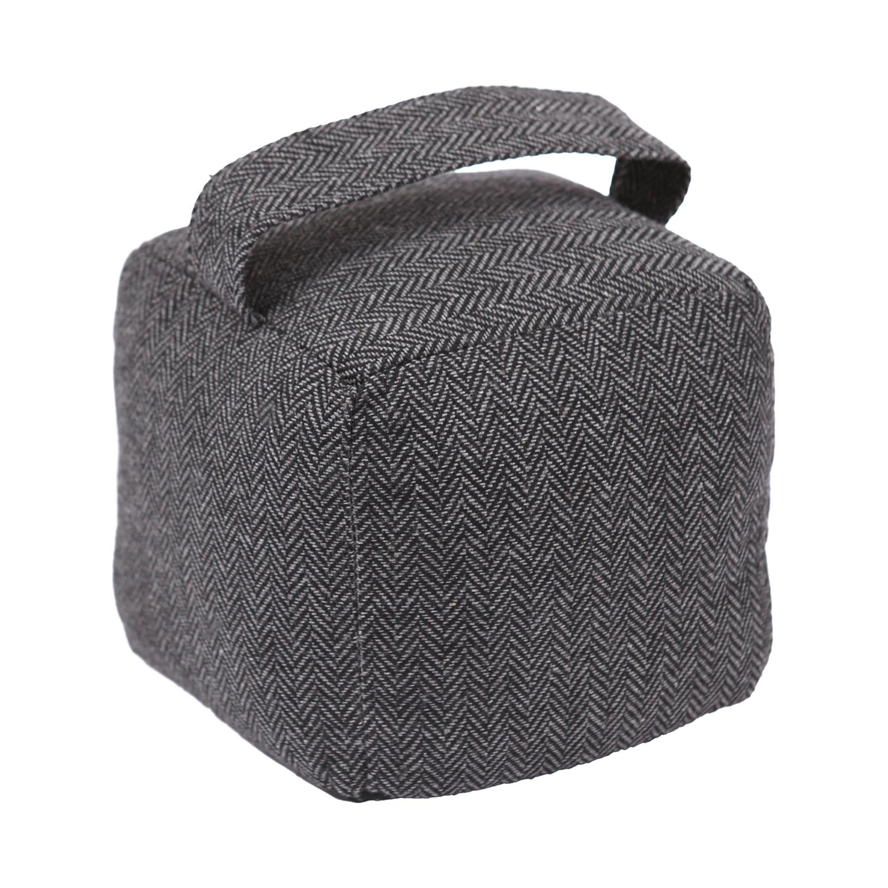 Nicola Spring Fabric Door Stop - Grey - Pack of 1 - Indoor Herringbone Decorative Wedge Stopper Interior Weighted Doorstop with Handle for Home, Office