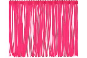 Trims By The Yard 4" Chainette Fringe Trim, Polyester-Made Decorative Fringe Trim, For Costumes, Uniforms, Home Decor, and Party Decorations, Washable Fringes, 5-Yard Cut Neon Pink