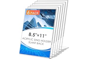 Acrylic Slanted Sign Holder 8.5 x 11 Vertical Clear Signs Display Stand Slanted Back Plastic Flyer Holder Stand for Restauran
