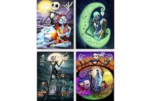GemZono 4 Pack Diamond Painting Kits for Adults DIY 5D Jack&Sally Halloween Diamond Art Paint with Round Diamonds Full Drill Nightmare Gem Art Painting Kit for Home Wall Decor Gifts(12x16inch)