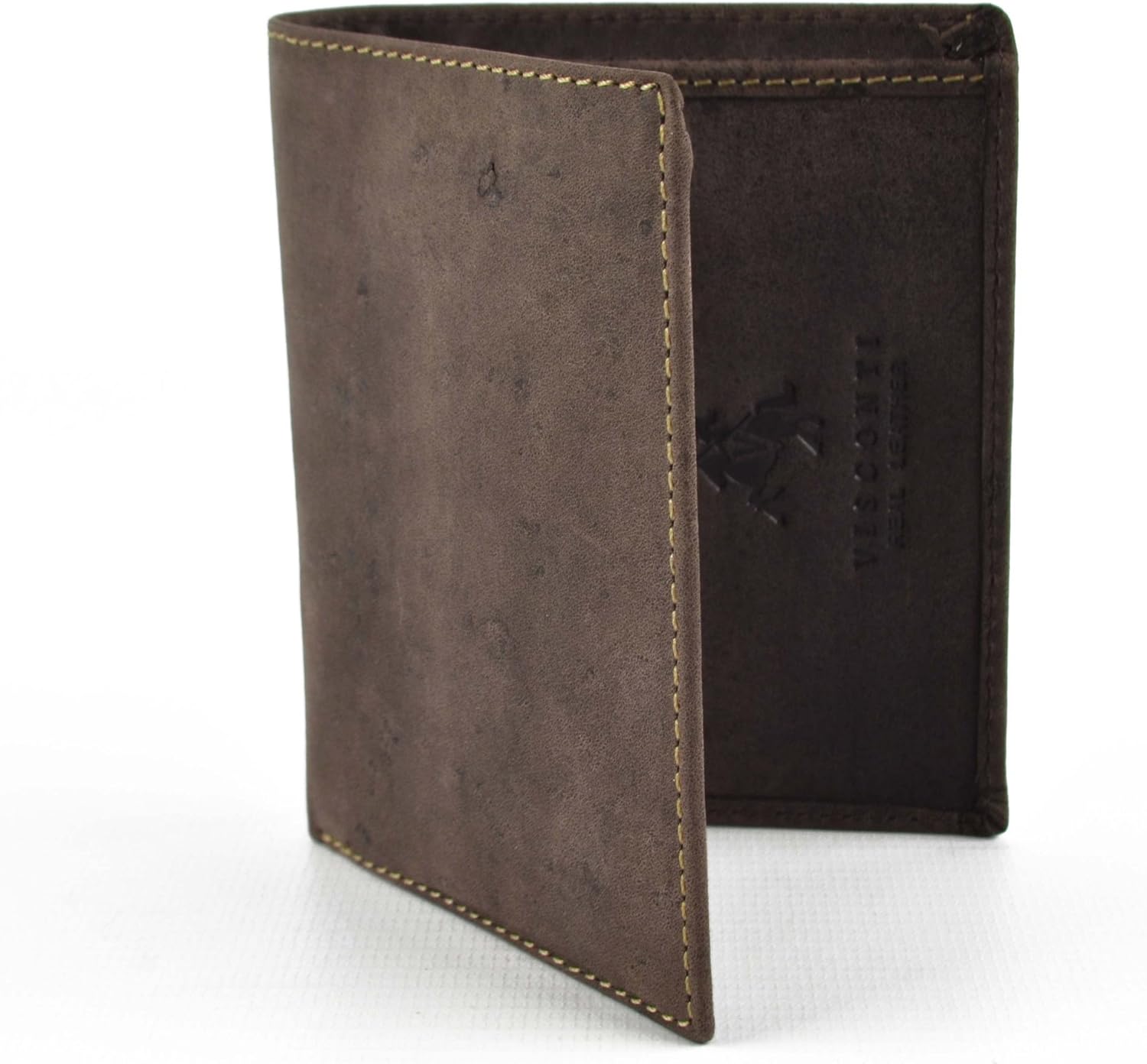 Visconti Mens Premium Leather Compact Wallet Hunter Collection Gift Box (Distressed Brown), Dimensions: Approx 10cm x 8 cm (4" x 3.25")