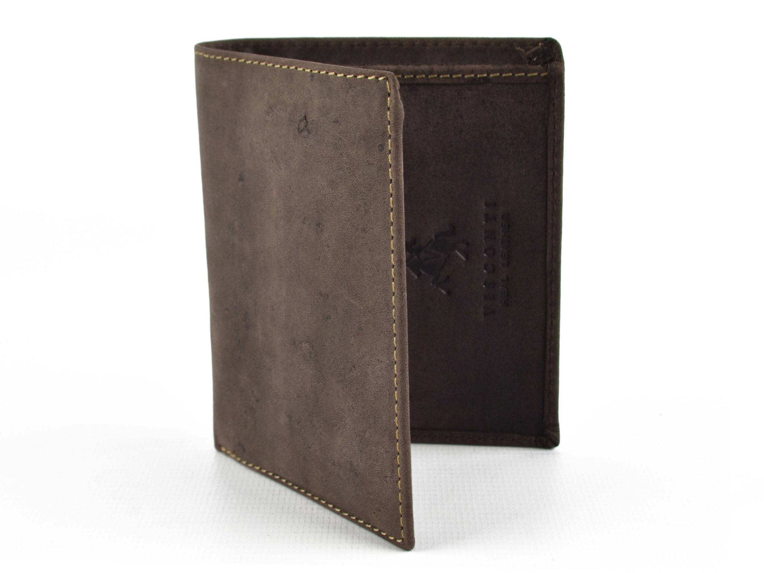 Visconti Mens Premium Leather Compact Wallet Hunter Collection Gift Box (Distressed Brown)