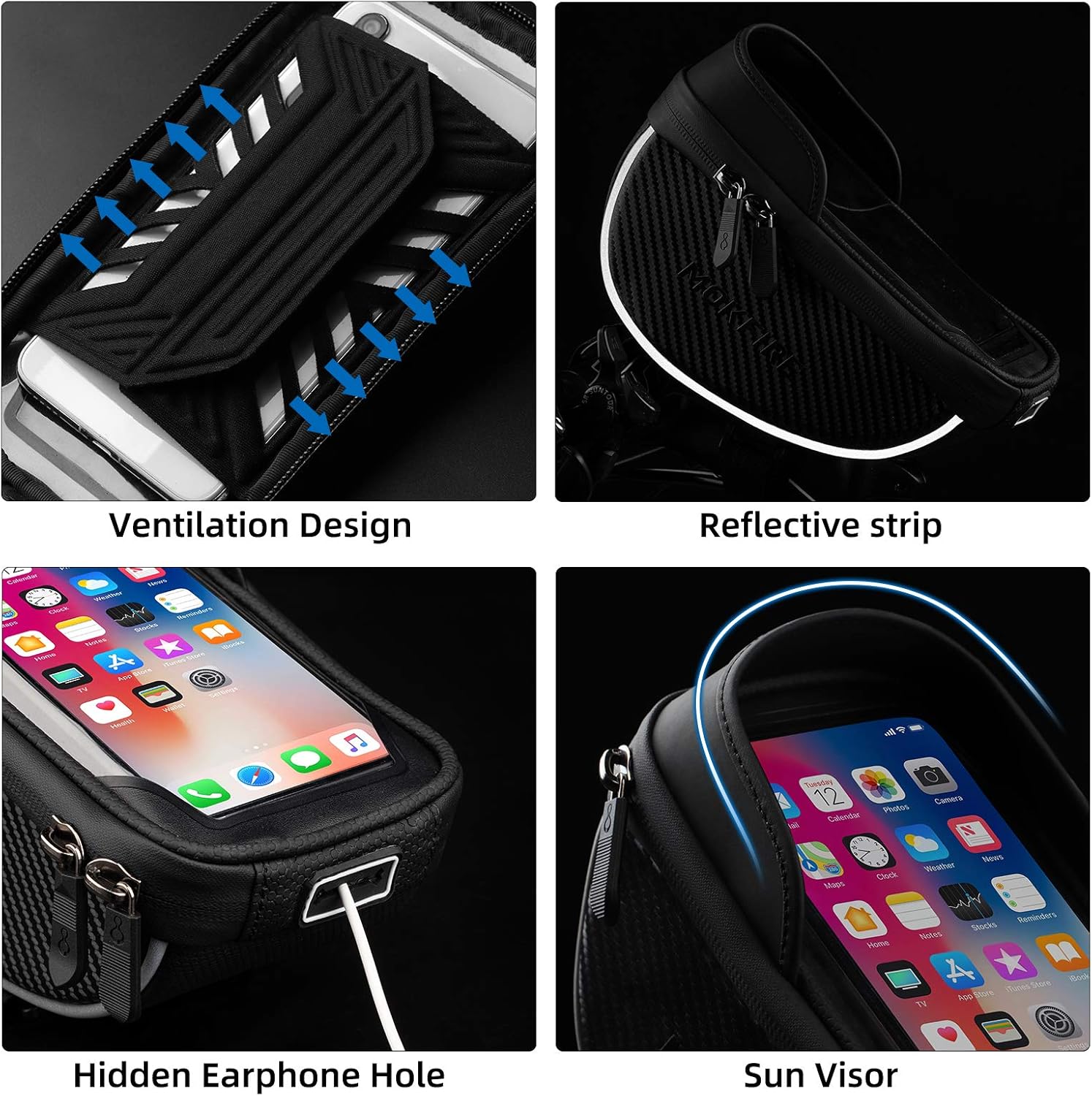 MOKFIRE Bike Phone Holder Bag Bicycle Phone Mount Waterproof Bag Bike Cell Phone Case Handlebar Bag Cycling Phone Pouch Front Frame Bag with TPU Touchscreen for iPhone xs Plus 11 12 pro max Below 6.5" : Sports & Outdoors