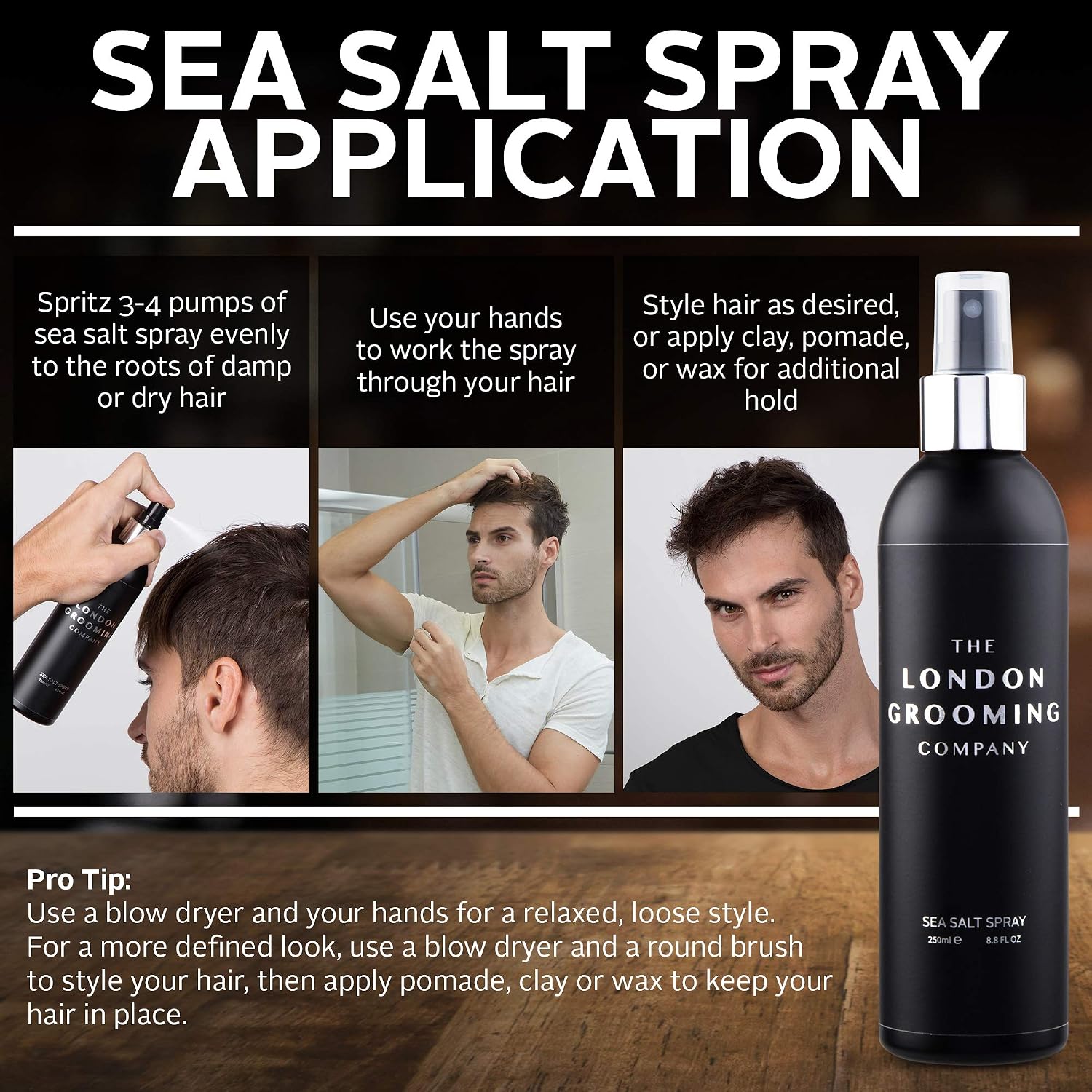 The London Grooming Company Sea Salt Spray For Hair for Men, Clear, 250 ml (Pack of 1) - Image 5
