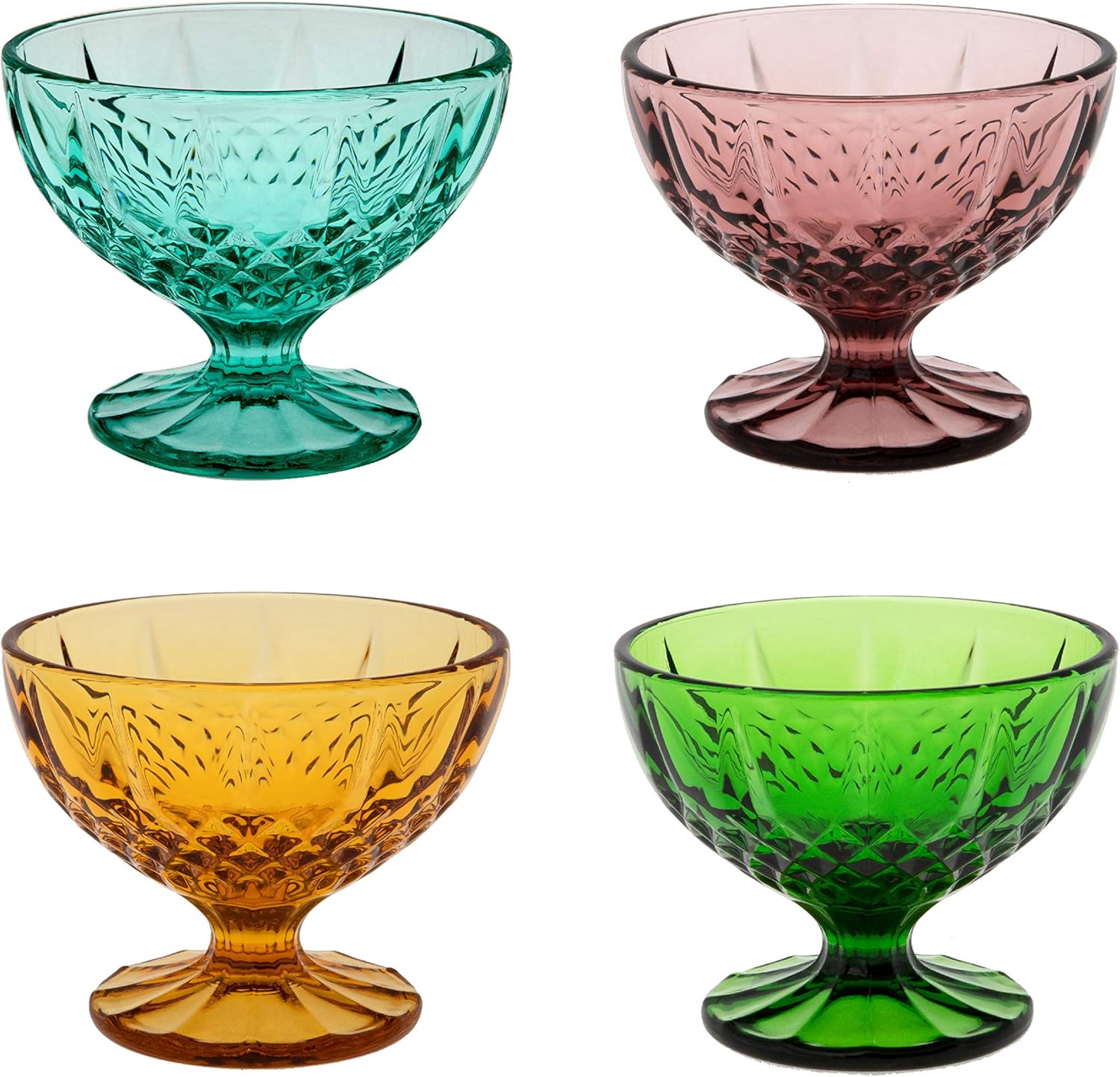 KMwares 4PCs Set 8oz Colored Footed Glass Dessert Bowls
