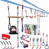 Double Ninja Slackline Obstacle Course for Kids | 110 Foot Line | Monkey Bars Playground Equipment | Ninja Warrior Obstacle Course for Kids | Patented Double Line Design (Deluxe)