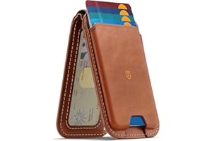 SHIELDON Genuine Leather Card Holder for Phone, Strong Magnetic Wallet for MagSafe with Adjustable Stand, RFID Blocking, Mag Wallet for iPhone 17/16/15/14/13/12/Pro/Max/Plus Men & Women - Retro Brown