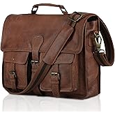 Leather briefcase 18 inch laptop messenger bag for men and women best satchel office bag