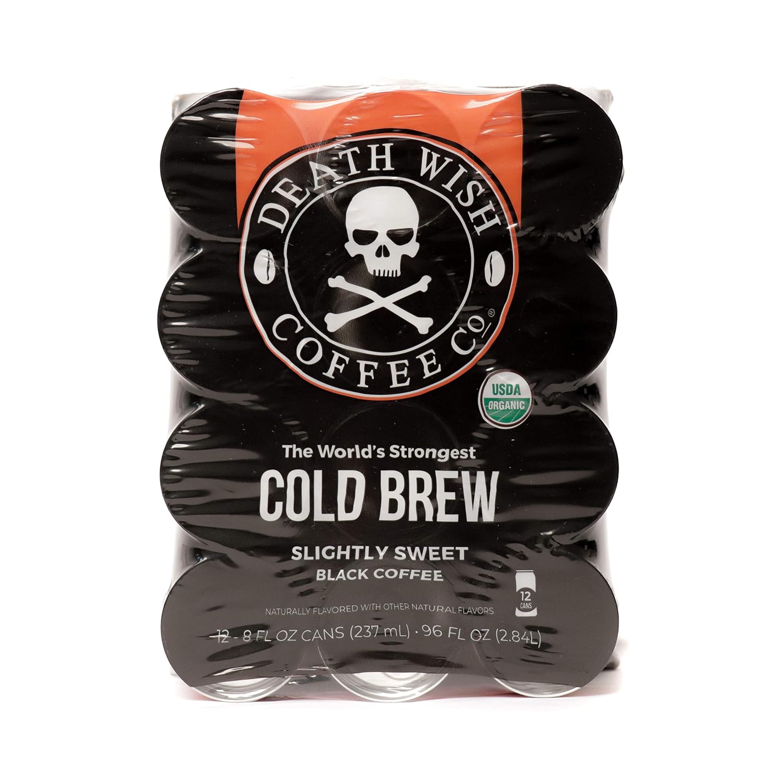 DEATH WISH COFFEE Canned Organic Iced Cold Brew, Unsweetened Black [8 fl oz | 12 pack | 300mg of Caffeine] The World's Strongest, Dairy Free, Low Carb, Keto Friendly Energy Drink: Grocery & Gourmet Food