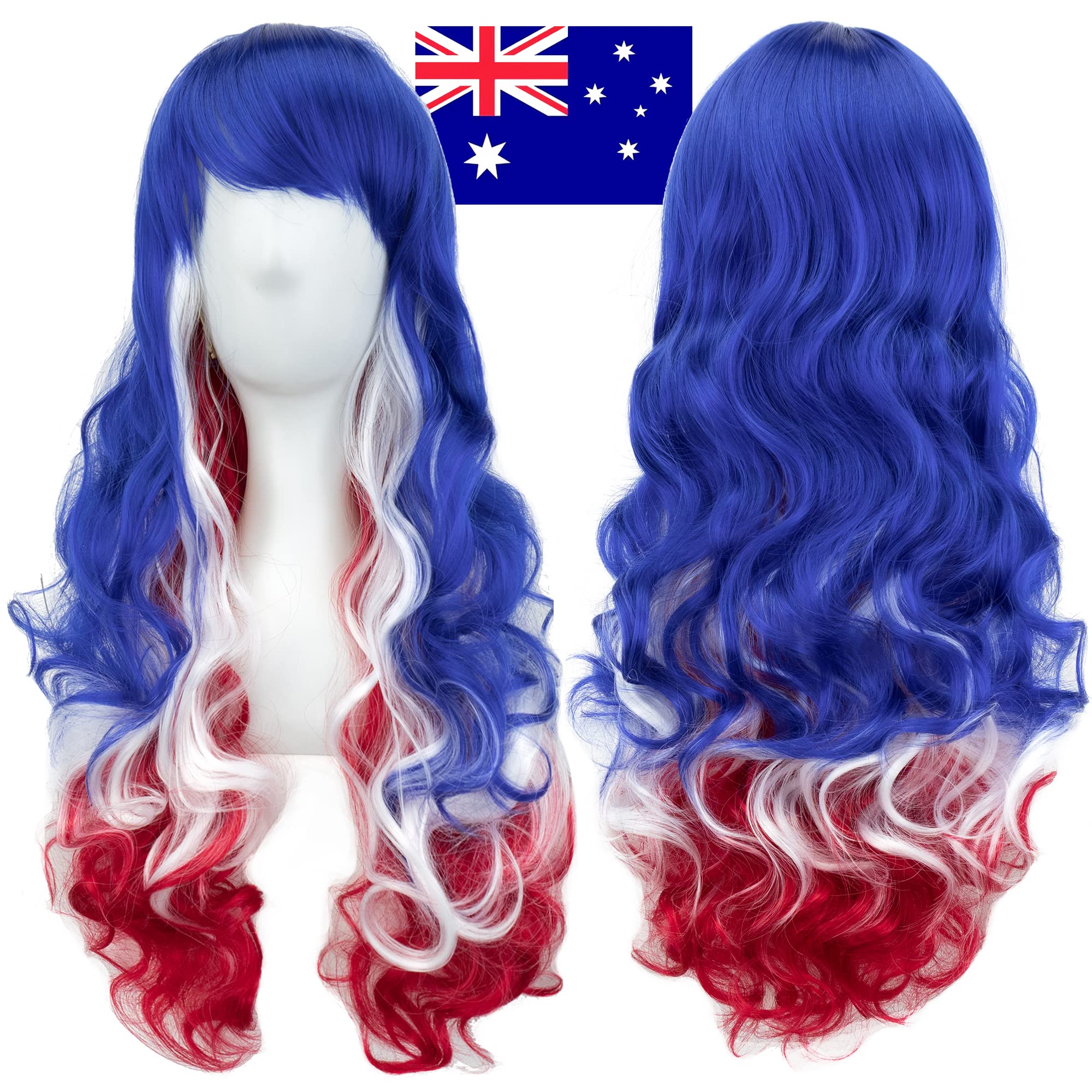 IMISSU Flag Color Design Hair Cosplay Wigs with Bangs Halloween Costume Wig (AU Flag Blue White Red) — image 1