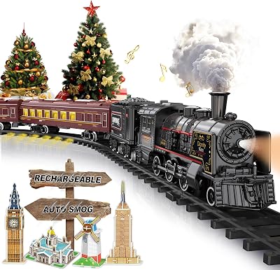 BUBUQE Electric Train Set Alloy Locomotive Lights Smoke Tracks 51in Oval