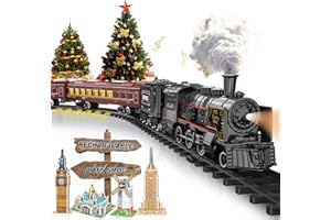 BUBUQE Electric Train Sets for Boys Girls Metal Alloy Christmas Trains Toys Steam Locomotive, Passenger Carriages, Tracks, Light & Sounds Rechargeable Birthday Gifts for Kids 3 4 5 6 7 8 + Years Old Red …