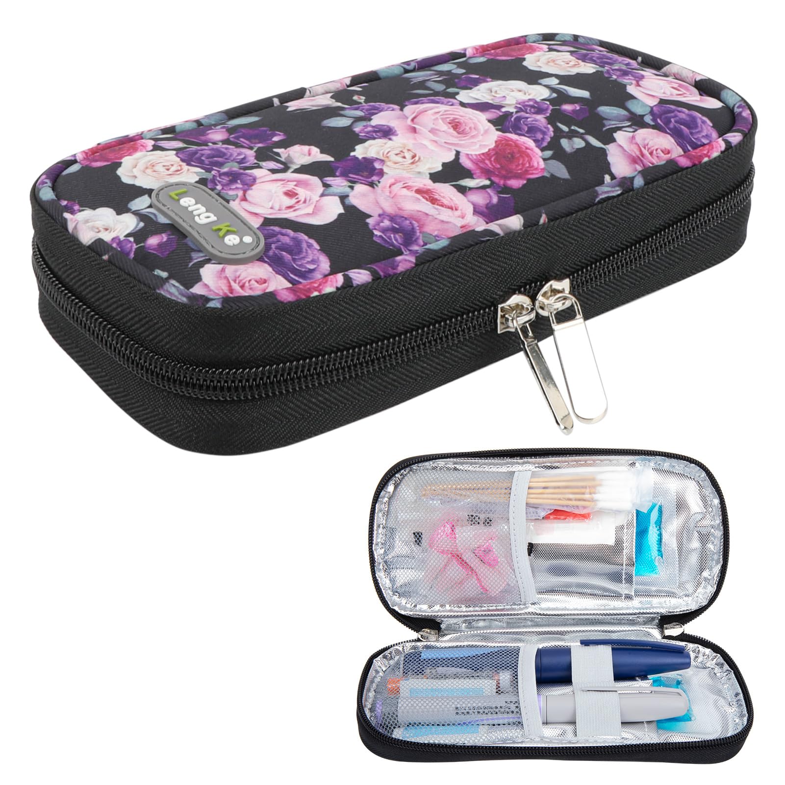 YOUSHARES Insulin Travel Case - Diabetes Bags Cooler Travel Case for Diabetic Organize Supplies Insulated Cooling Bag (Purple Pink Rose)