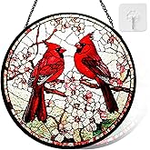 Riletese Cardinal Stained Glass Window Hanging Sun Catcher Glass Panel with Metal Chain and Hook Suncatcher Indoor Window Decor Home Garden Decoration Gift for Bird Lovers Women Mother's Day Christmas