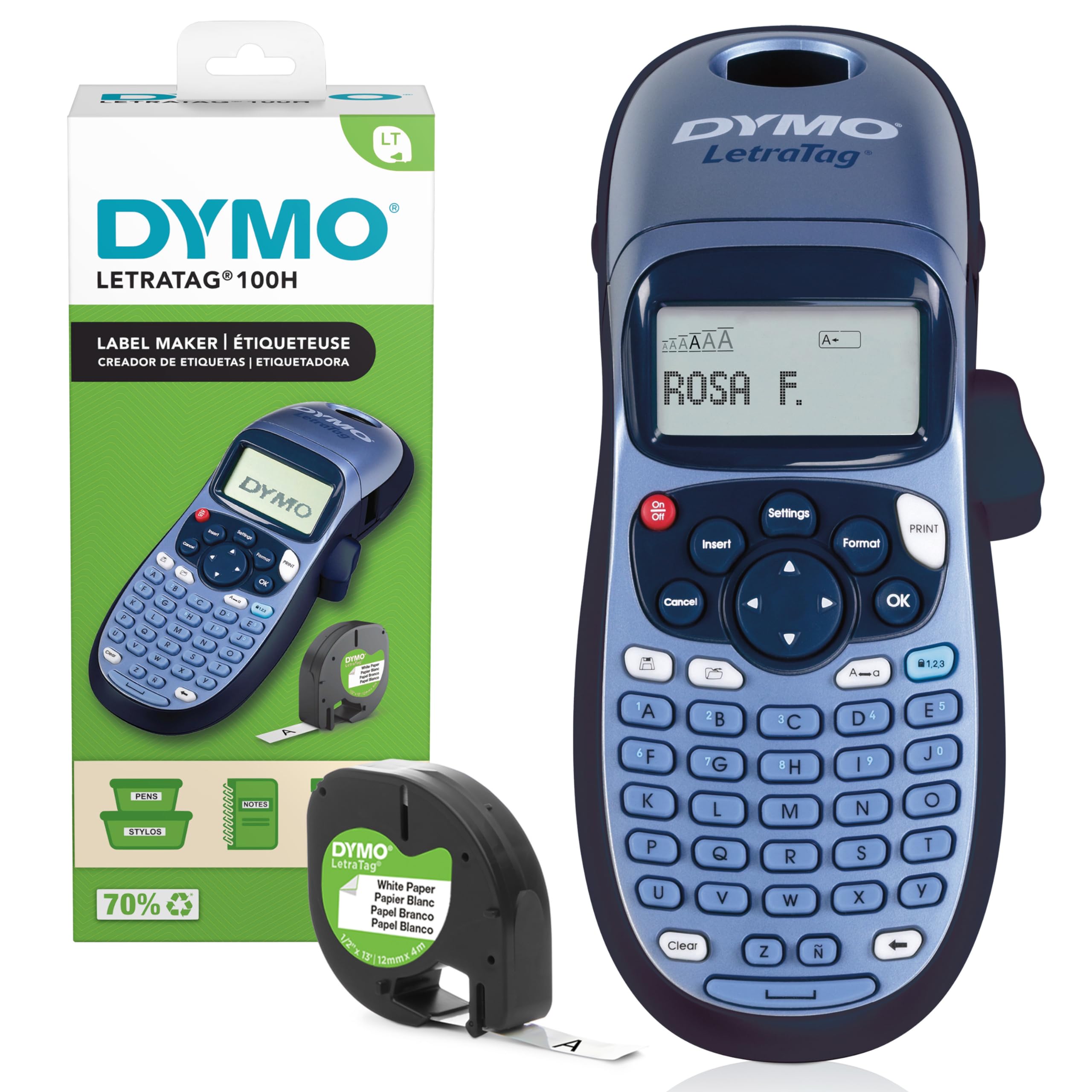 DYMO LetraTag LT-100H Handheld Label Maker | ABC Keyboard Label Printer with Easy-to-Use13 Character LCD Screen | for Home or Office | Blue