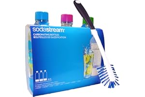 Soda Stream 3 Pack Original Sodastream Reusable Sparkling Water Carbonating Bottles 1L 1 Liter Bundle with Kidscare 14 inch Bottle Cleaning Brush