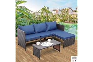 Valita Outdoor Furniture Set 3 Piece Patio Set Patio Conversation Sets Outdoor Sectional Sofa Patio Loveseat Coffee Table with Non-Slip Cushions, Navy Blue