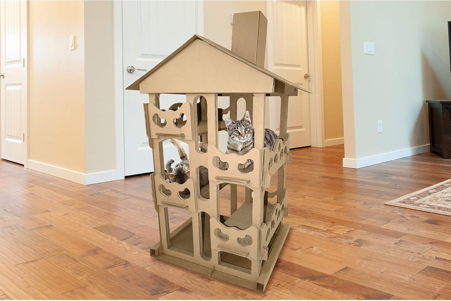 Furhaven Pet Cat Furniture - Corrugated Cat Scratcher Cardboard Tower Playground Condo Hideout Pet House Apartment with Catnip for Cats and Kittens, Cardboard (Brown), One Size : Pet Supplies