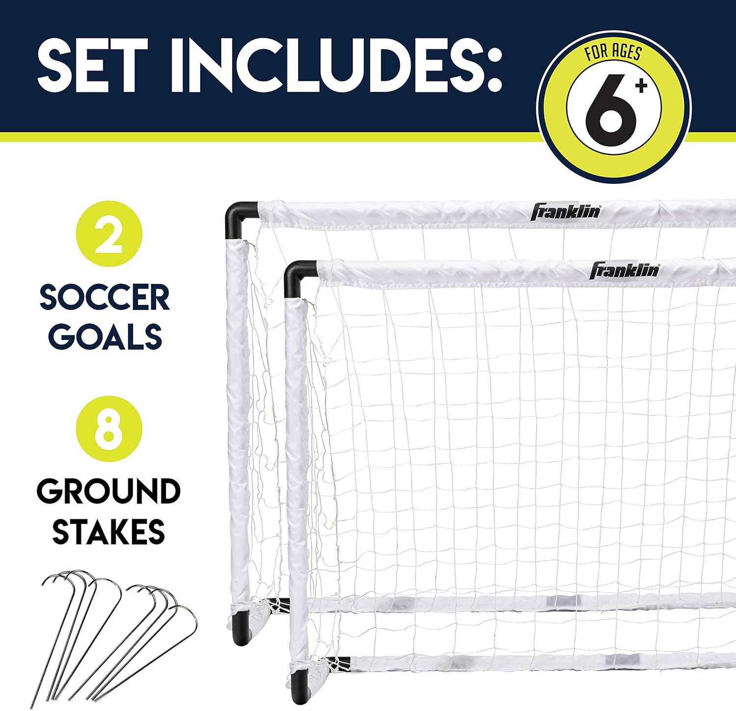 Franklin Sports Kids Soccer Goal Set - Portable Backyard Youth Soccer Goals - 2 Mini Soccer Goals with Ground Stakes - 54" x 36" : Sports & Outdoors