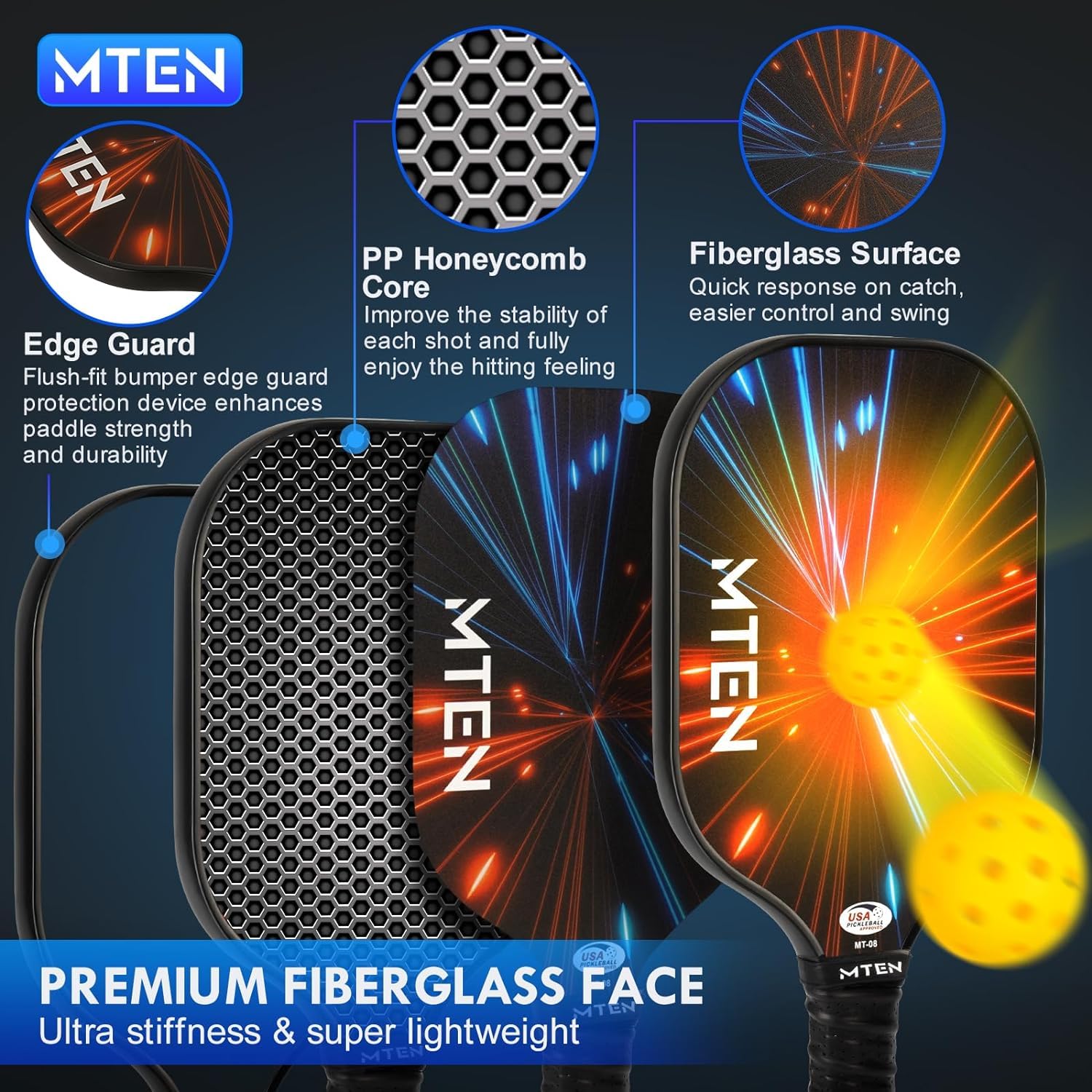 Pickleball Paddles, USAPA Approved Fiberglass Surface Pickleball Set with Pickleball Rackets, Pickleball Paddles Set ​for Men Women