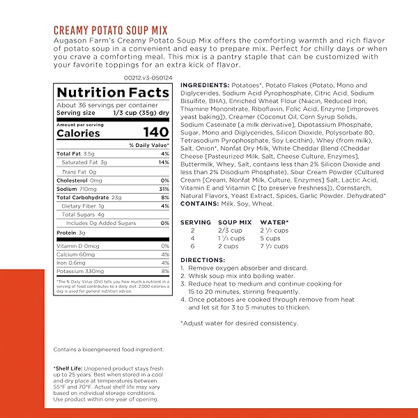 AUGASON FARMS CREAMY POTATO SOUP MIX CAN, EMERGENCY FOOD SUPPLY, EVERYDAY MEALS, 36 SERVINGS