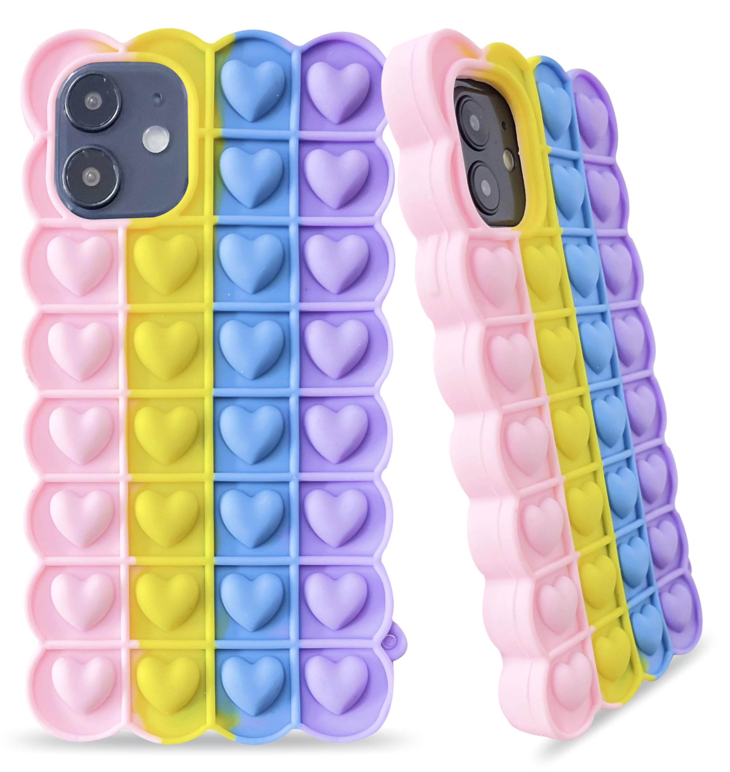 DoEasy iPhone 11 Hearts Poppet Phone Case, iPhone 11 Silicone Case Rainbow Fidget Toy Case Autism ADD, ADHD, OCD Anxiety Stress Reliever Toy Shockproof Phone Case for Girls