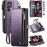 Defencase Compatible with Samsung Galaxy S22 Ultra Case Wallet with RFID Blocking Card Holder for Women Men, PU Leather Magnetic Snap Flip Zipper Strap Phone Case Fit for Galaxy S22 Ultra 5G, Purple