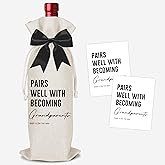 Funny Pregnancy Announcement Wine Bag, Grandparents Baby Announcement Ideas, New Mom Dad Gifts for Pregnancy Reveal, Pairs Well with Becoming Grandparents Wine Bottle Gift Bags with Bow-B13