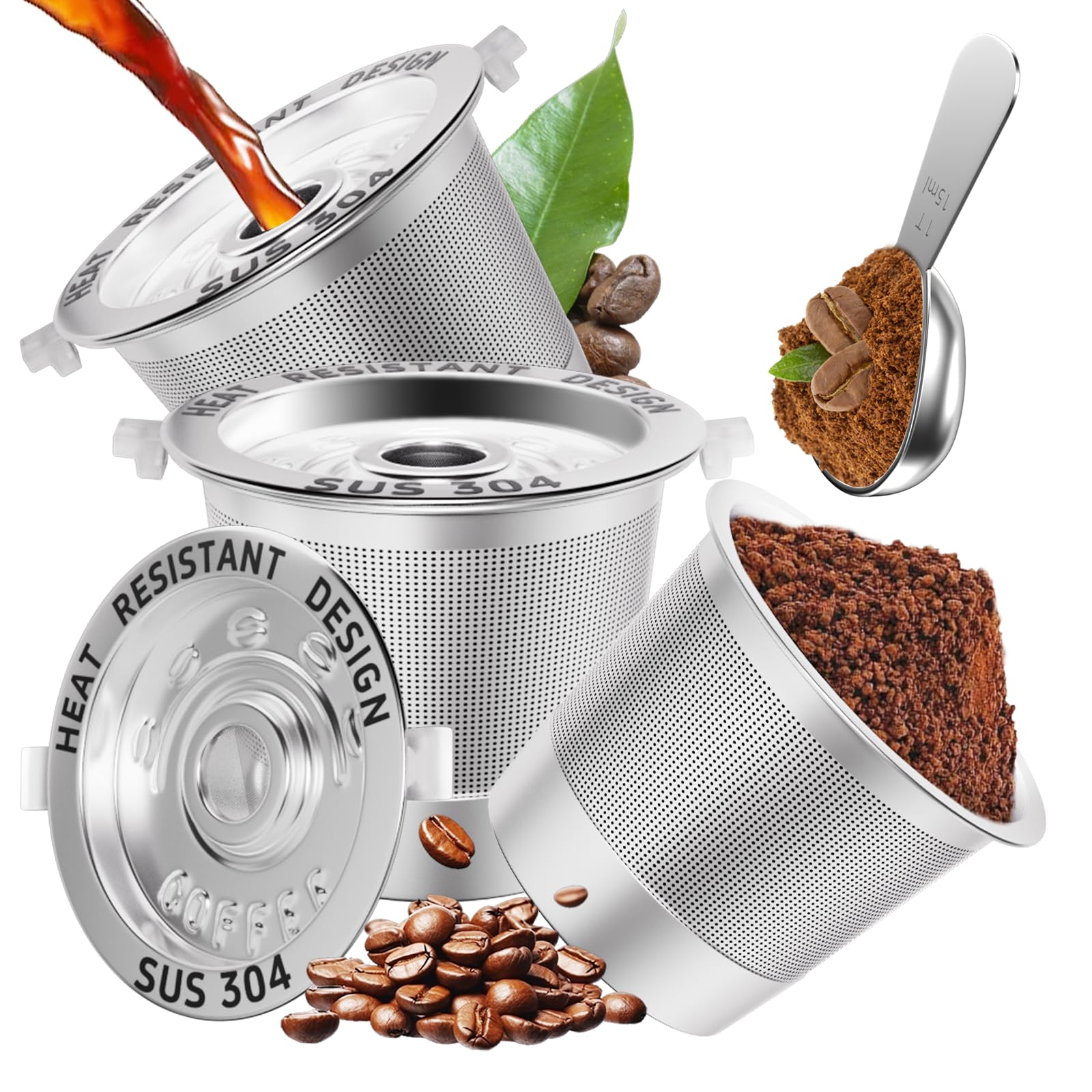 Photo 1 of 3 Pack Reusable K Cups Coffee Pods for Keurig 1.0: Stainless Steel Refillable K Cups - Reusable Coffee Filters for Keurig Coffee Machine, SUS 304?, BPA-Free, Heat Resistant Handles, Scoop