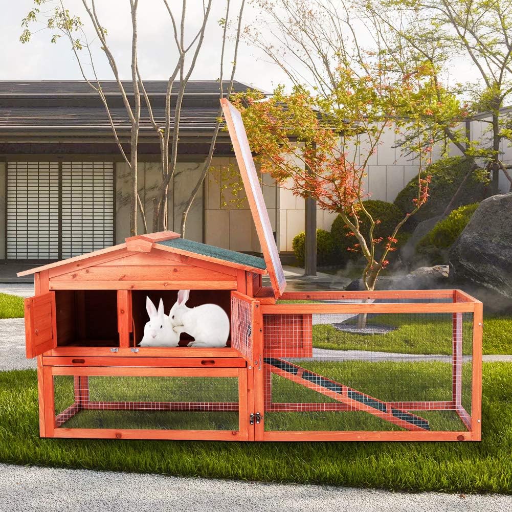 Outdoor Large Wooden Bunny House with Ventilation Door for Small