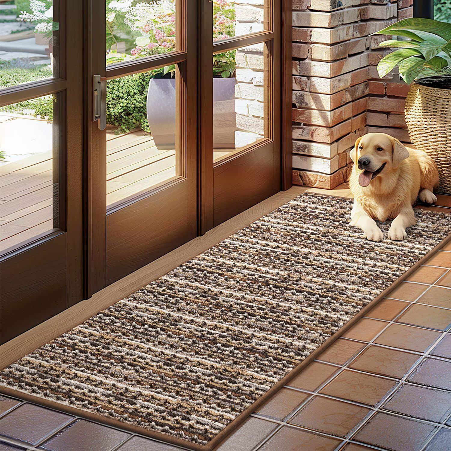 Biscpro Dirt Trapper Door Mats Indoor, Non-slip Barrier Mats for Indoor Outdoor, Super Absorbent Entrance Large Rug Machine Washable Soft Floor Carpet for Front Back door, Coffee, 50 x 120 cm