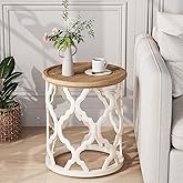 karlott Farmhouse End Table, 18.5'' French Country Round Side Table, Distressed Tray Top Side Table with Curved Motif Frame B