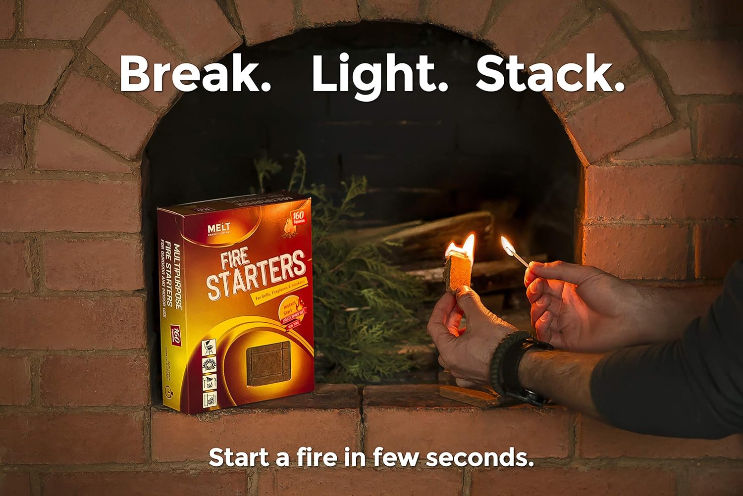 Fire Starters BIG PACK 160 Squares Charcoal Starter for Grills, Campfire, Fireplace, Firepits, Smokers.No flare ups & flavor. FireStarter for wood & pellet stove.Waterproof robust squares : Garden & Outdoor