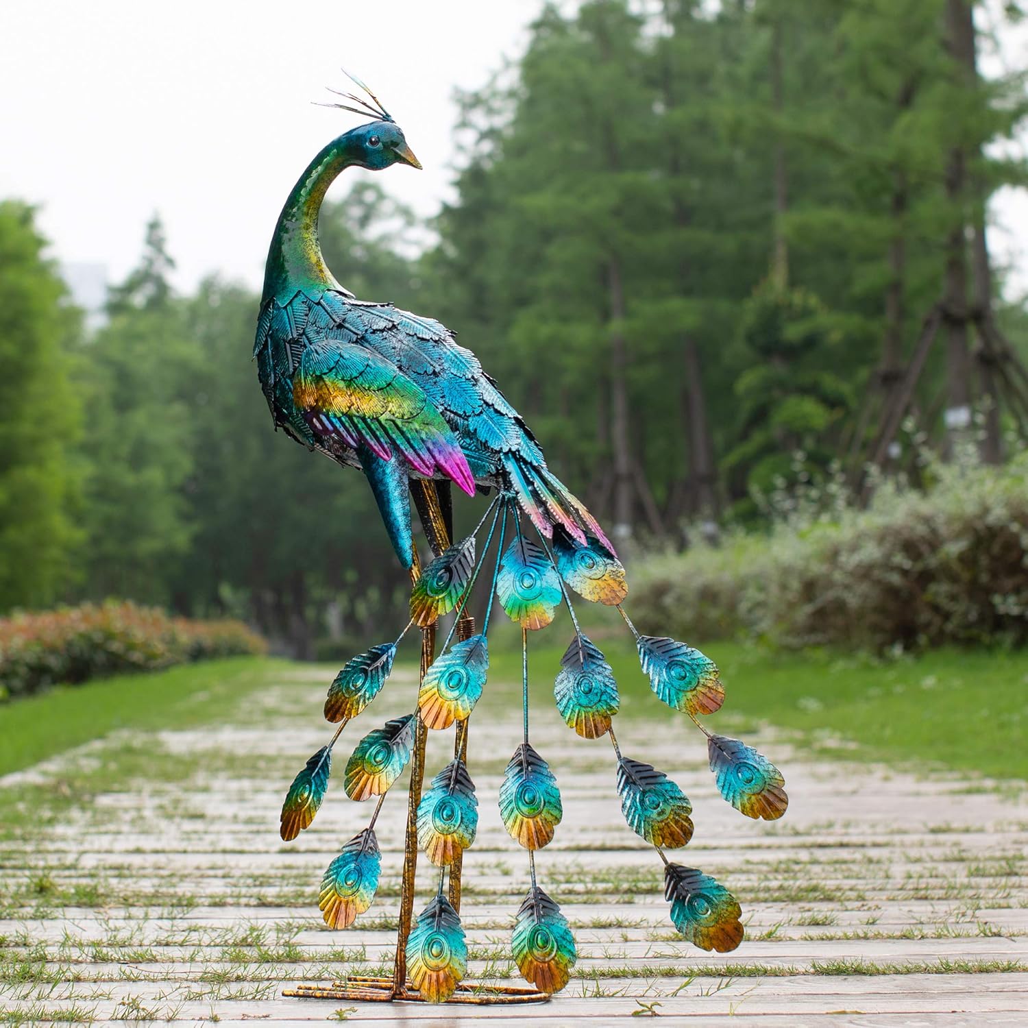 Kircust Metal Peacock Garden Statue and Sculpture, Peacocks Yard Art Lawn Ornament for Outdoor Backyard Porch Patio Decor(1-Piece) : Garden & Outdoor