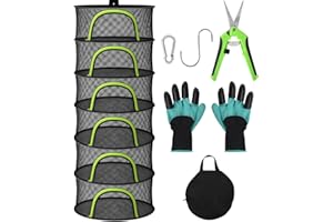 BRIVADO Herb Drying Rack Hanging Mesh 6 Layer 24" with Zipper, Gloves, Garden Pruning Shear, Hook & Carabiner Clip for Drying Herbs, Plants, Seeds, Buds | Outdoor, Hydroponics Herb Dryer Hanging Rack