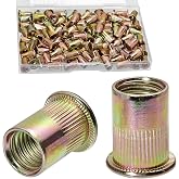 100PCS #10-32 Rivet Nuts Carbon Steel Zinc Plated | Rivet Nuts Flat Head Rivnut Threaded Inserts Nut (Yellow, #10-32)