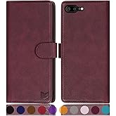 SUANPOT for iPhone 7 Plus/8 Plus 5.5"(Non iPhone 7/8 4.7") with RFID Blocking Leather Wallet case Credit Card Holder,Flip Book Phone case Cover Women Men for Apple 7 Plus/8 Plus case(Wine-Red)