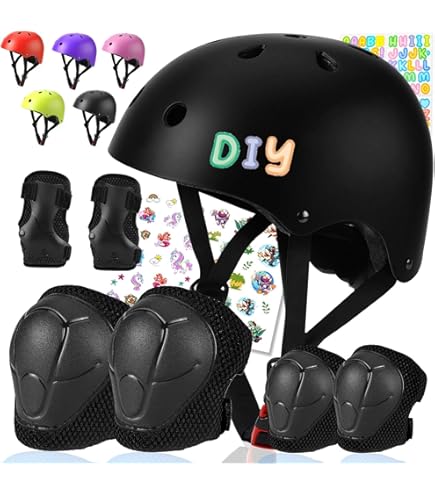 Casco Para Niños Y Niñas De 5 A 13 Años Con Equipo De Protección, Rodilleras, Coderas, Muñequeras Para BMX, Monopatín, Bicicleta, Scooter, Patinaje En Línea (M (8-13 Años), Amarillo