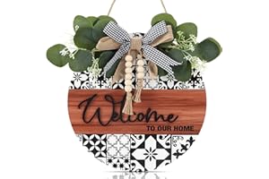 HOURIA Boho 3D Welcome Sign for Front Door, Wreaths Front Porch Decor for Farmhouse Wall Decor with Tassel Rustic Wood Beaded Indoor Outdoor Wooden Hanging Sign Housewarming Gifts 12"x12"