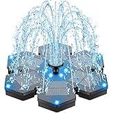 SZMP Solar Fountain Upgraded, 3.5W Snowflake Double Layer Colorful Lights, 2000mAh Battery 4 Fixes & 7 Nozzles, Solar Bird Bath Fountain for Garden Patio Pond Outdoor Décor