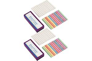Emraw Eraser 12 White Chalk Dustless Chalk Non-Toxic 12 Color Chalkboard School Office and Sidewalk Outdoor Chalk for Art and Home Board Chalk with Eraser 25 Per Pack (Pack of 2)