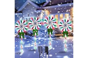DONSAJI 4 Pack 27.5" Lollipop Peppermint Christmas Pathway Lights Outdoor with Bow, Green Red White 80 LED Solar Candy Cane Lights 8 Modes Waterproof, Walkway Markers for Xmas Outsides Garden Yard Decoration