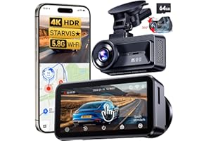 COOLCRAZY 4K Dash Cam Front and Rear with Touch Screen & STARVIS Sensor,5.8Ghz Wi-Fi,GPS,64GB Card,Night Vision Dashcam,G-Sensor,Loop Recording,App Control,24H Parking Monitor Car Camera