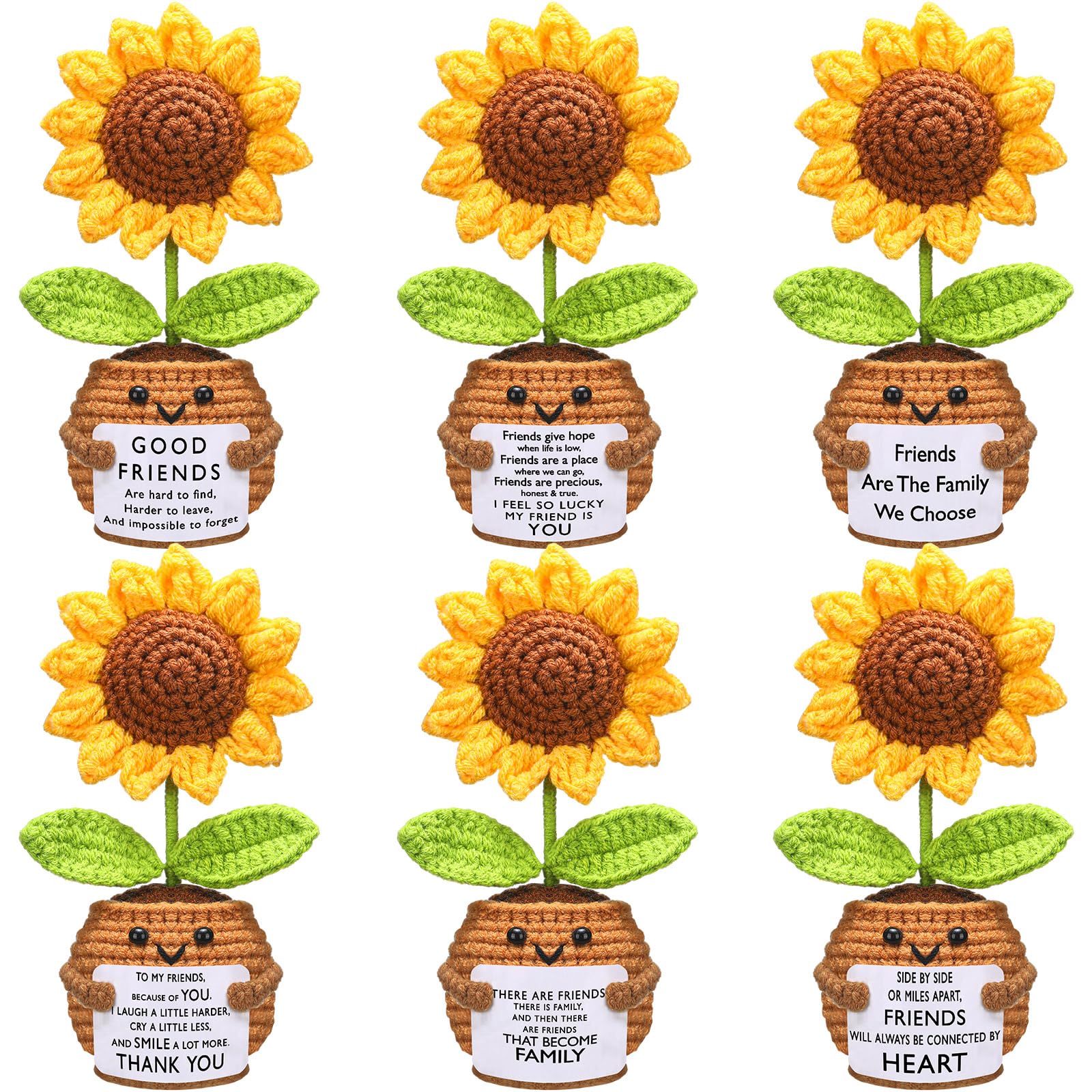 Photo 1 of Wavwavw 6 Pcs Friendship Gifts Best Friends Birthday Gifts for Women Handdmade Sunflower Crochet Doll Postive Sentimental Friendship Love Crochet for Christmas Forever BFF Bestie Female (Friends)