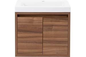 Spring Mill Cabinets Kelby 24 Inch Modern Floating Bathroom Vanity with White Single Sink Top, 2-Door Cabinet, 24.5" W x 18.75" D x 22.25" H, Caramel Mist