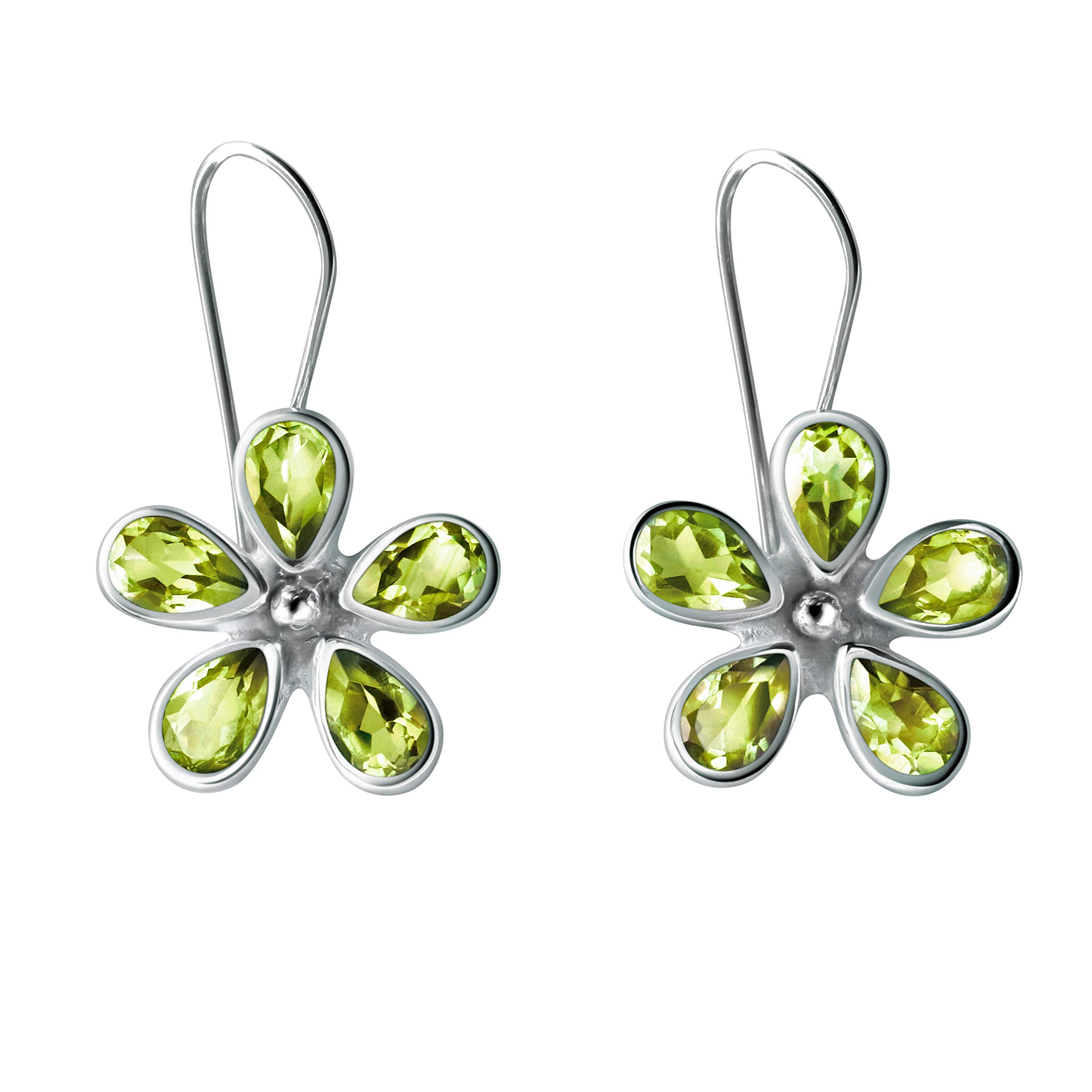 Franki Baker Sterling Silver Natural Peridot Gemstone Flower Drop Earring. Length: 3cm