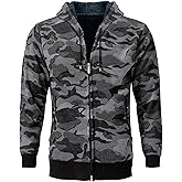 Snullo Men's Casual Zip Up Drawstring Hoodie Sweatshirt Jacket Sherpa Lined Fleece Long Sleeve Camo Jacket Coat with Pockets