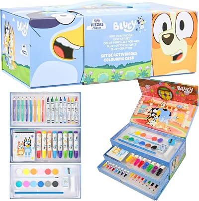 Bluey Art Set for Kids 40+ Pcs Colouring Pencils Paints Crayons Case