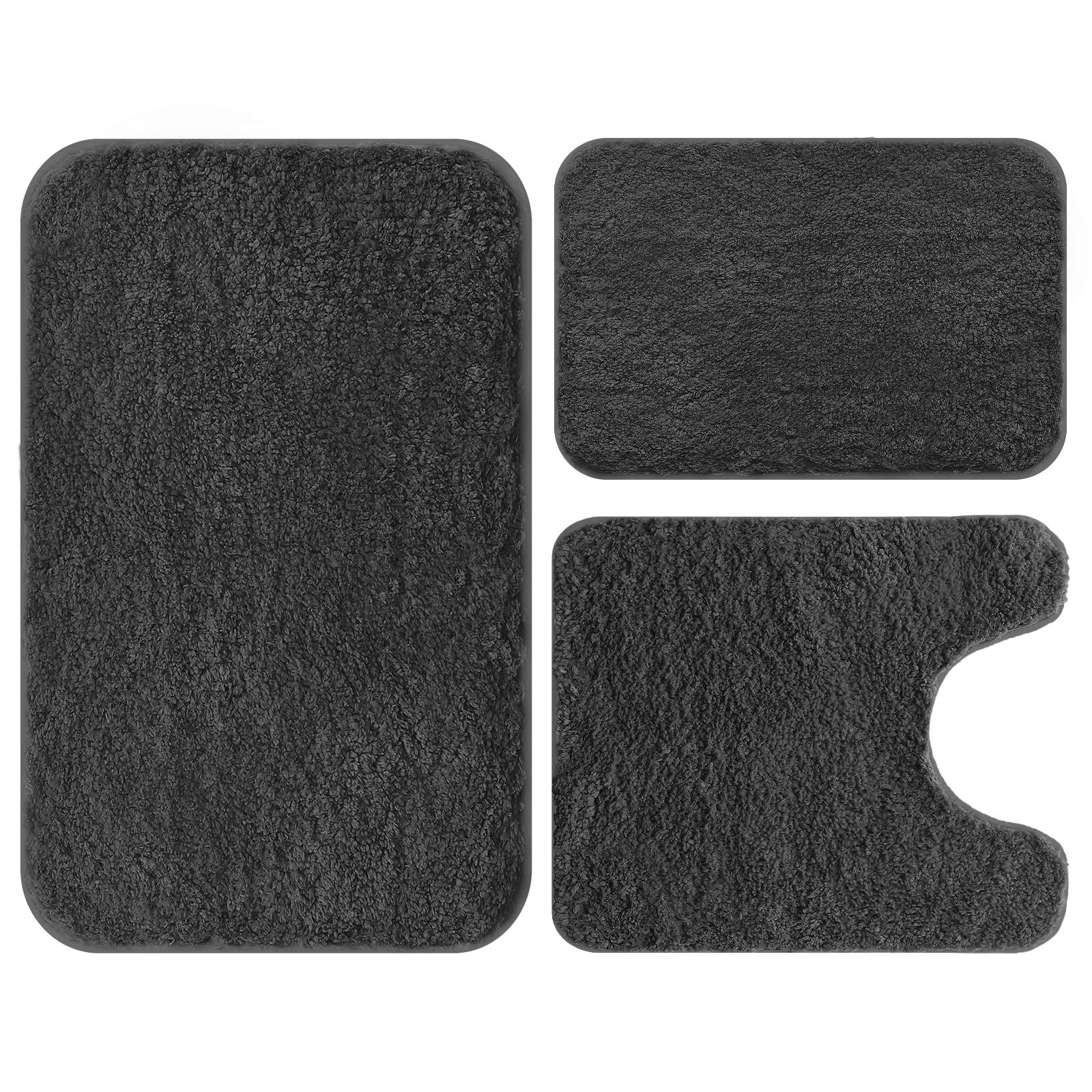 Photo 1 of 3 Piece Bathroom Rugs-Extra Soft and Absorbent Microfiber Bath Rugs, Non-Slip Plush Shaggy Luxury Mat with Rubber Backing, Machine Wash Dry, Bath Mats for Bathroom Floor, Tub and Shower, Deep Grey
